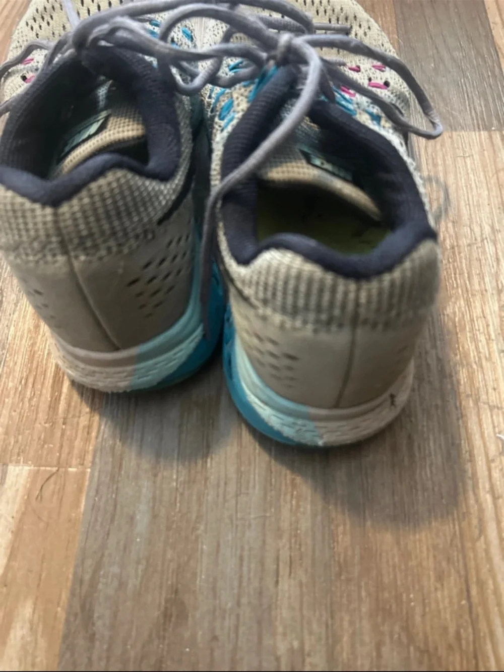 Nike Light Gray Knit Sneakers with Teal & Pink Accents